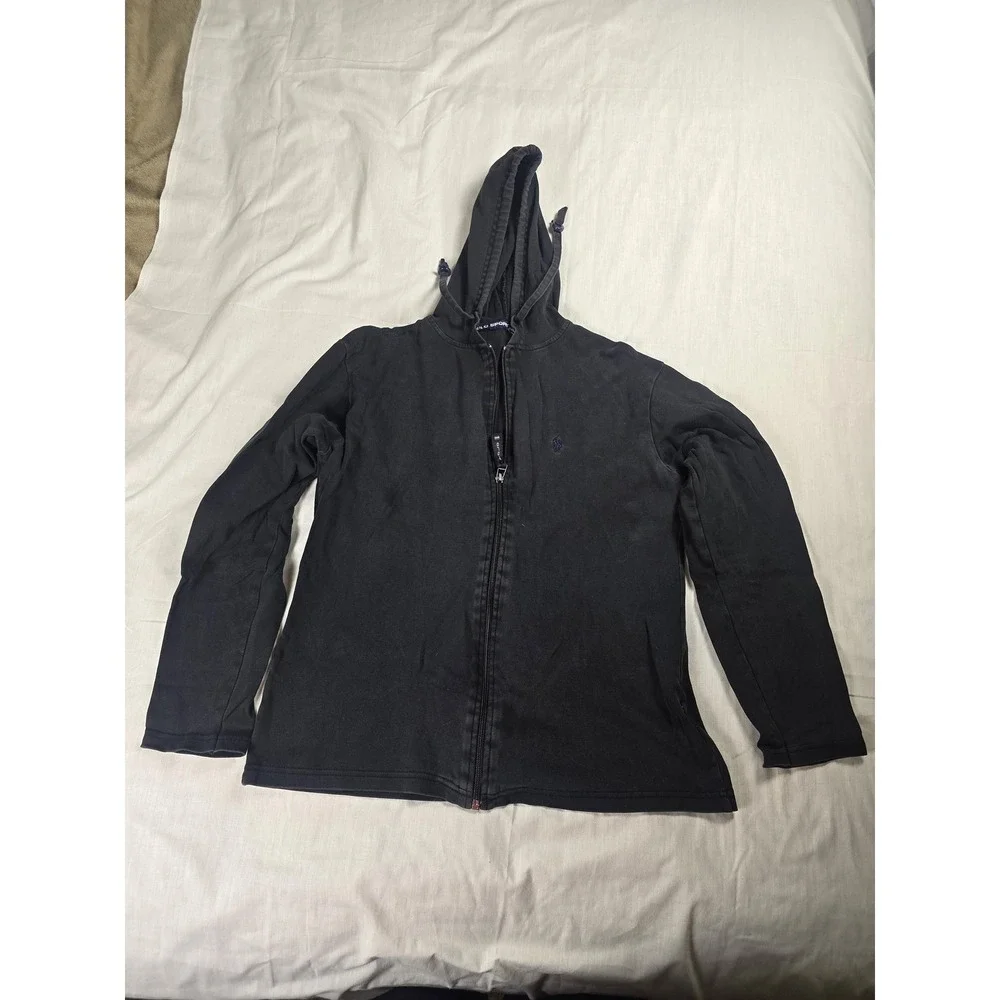 Vintage Polo Ralph Lauren Polo Sport Hoodie Mens Large Black Full Zip USA Flag